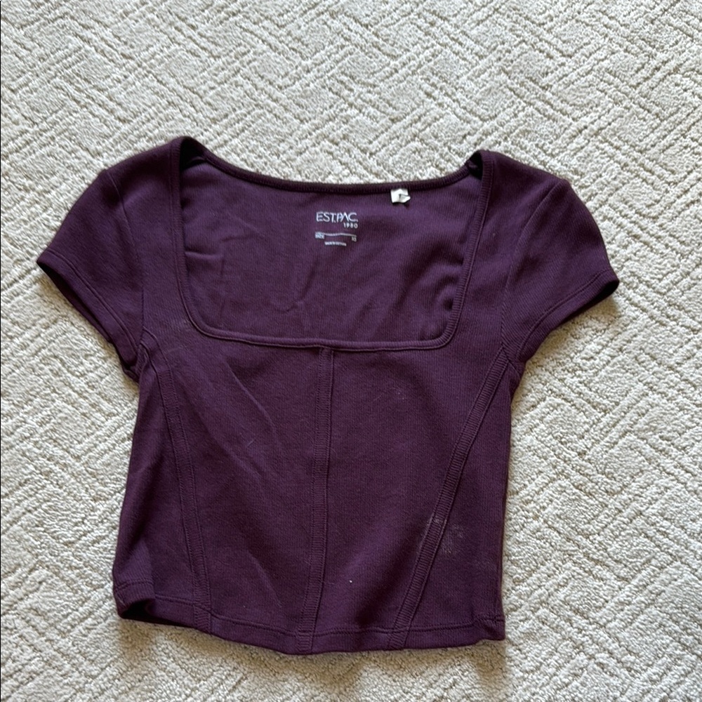 Purple Fitted Short Sleeve Crop